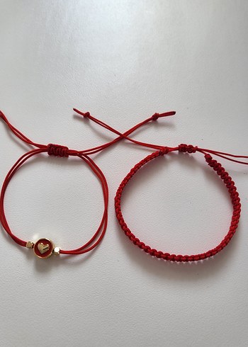 kırmızı örgü bileklik seti - Görsel 3