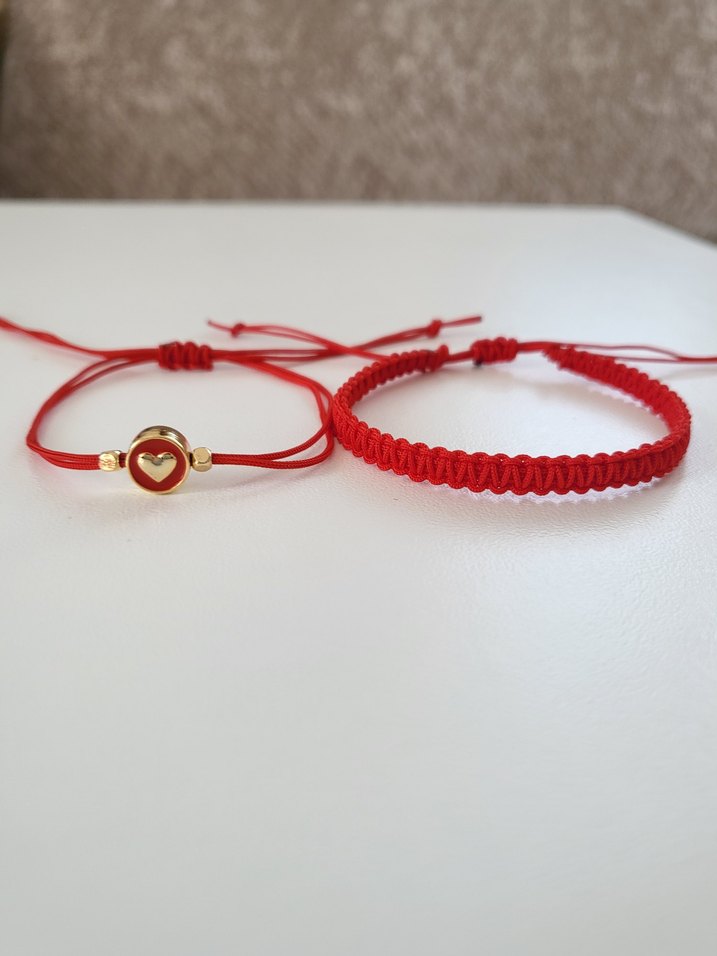 kırmızı örgü bileklik seti - Görsel 2