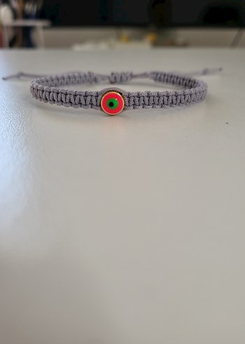 Pembe ve gri renkli örgü bileklik - Görsel 3