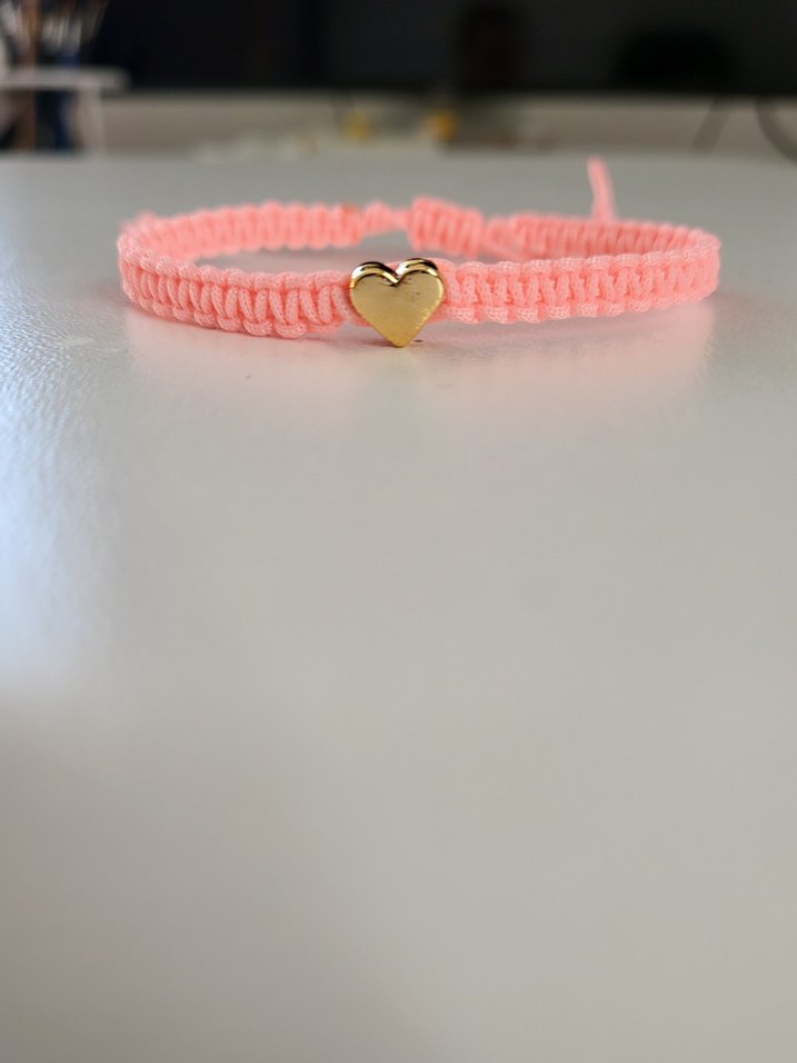 Pembe ve gri renkli örgü bileklik - Görsel 2