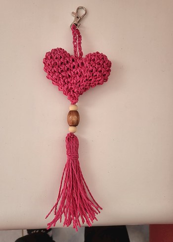 kağıt ipten çanta aksesuarı charmı kalp figürlü - Görsel 2