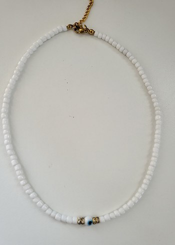Diğer açık mavi ve Beyaz Boncuklu Mini Bohem Kolye