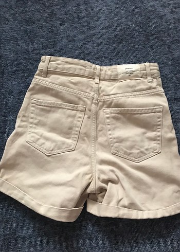 34 Beden Düğmeli Bej Kadın Denim Şort