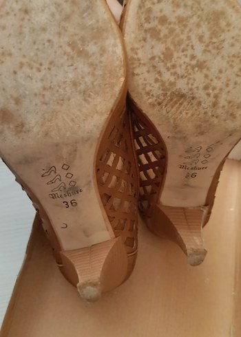 36 Beden kahverengi Renk Bej Deri Kadın Dolgu Topuk Espadril
