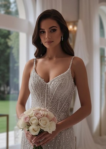 askılı balık model Beyaz Gelinlik - Görsel 2