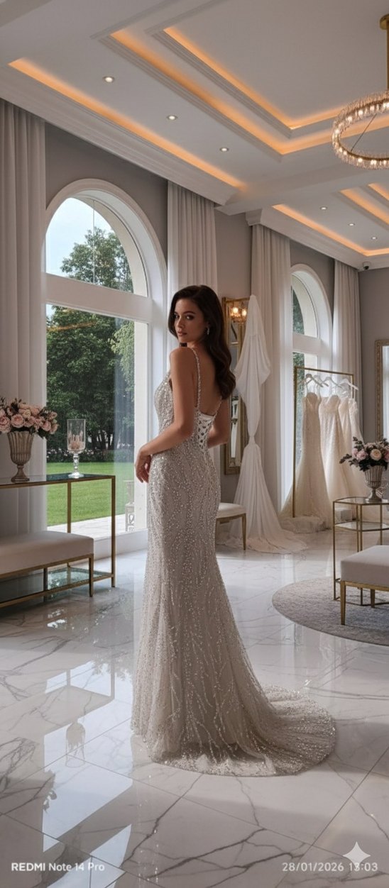 askılı balık model Beyaz Gelinlik - Görsel 3