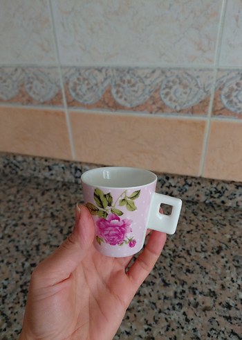 Pembe Çiçekli Porselen Fincan Takımı - Görsel 4