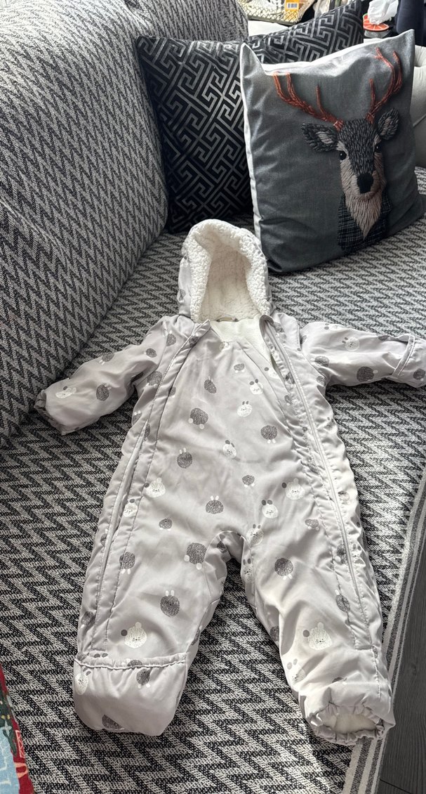 Gri Kürklü Bebek Kız Kayak Tulumu - Görsel 2