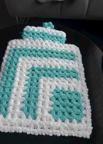 Turkuaz Beyaz Örgü Banyo lifi - Görsel 2