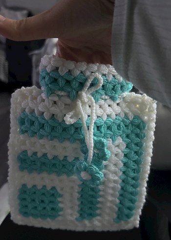 Turkuaz Beyaz Örgü Banyo lifi - Görsel 3