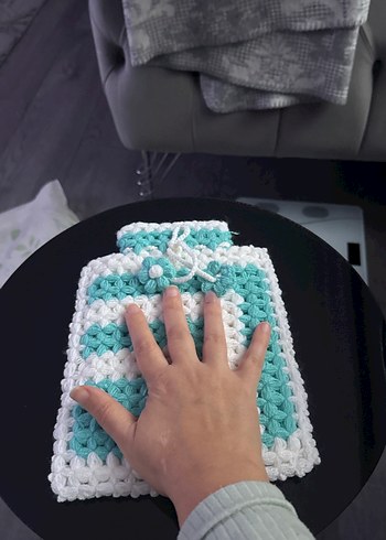 Turkuaz Beyaz Örgü Banyo lifi - Görsel 4