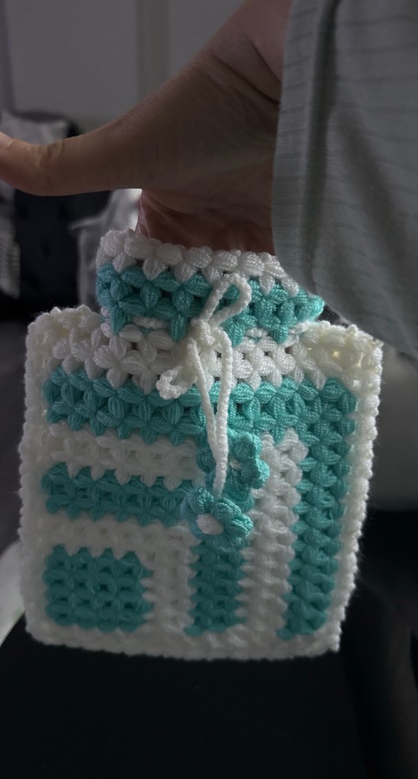 Turkuaz Beyaz Örgü Banyo lifi - Görsel 3