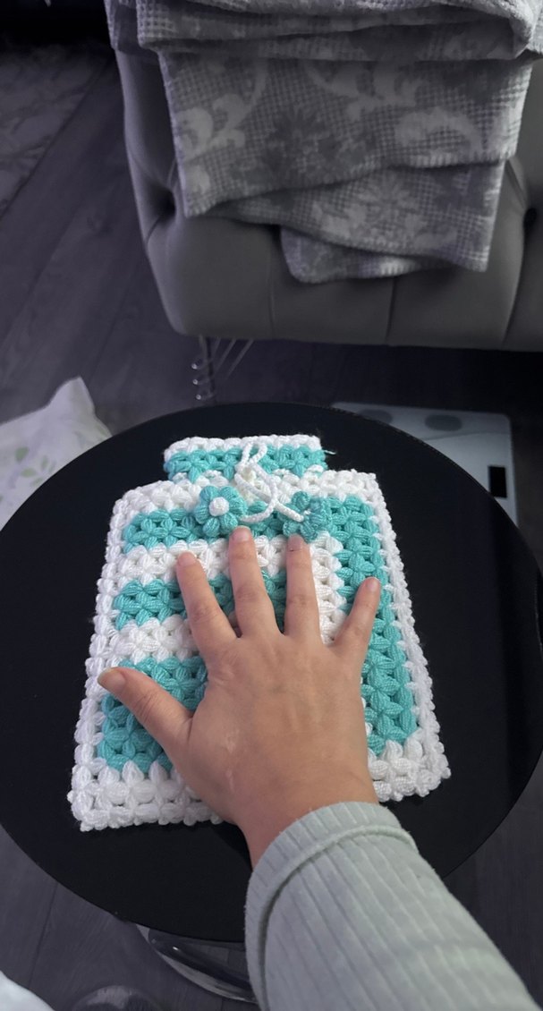 Turkuaz Beyaz Örgü Banyo lifi - Görsel 4