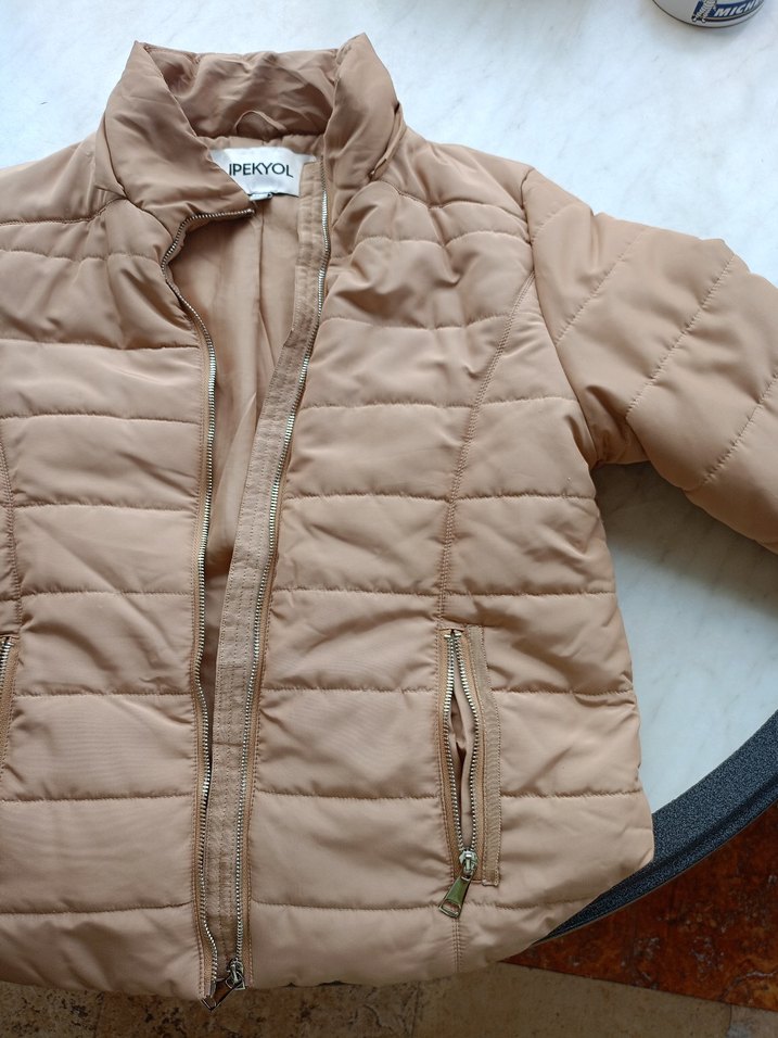 Ipekyol camel bej renkli kadın kışlık fermuarlı mont - Görsel 4