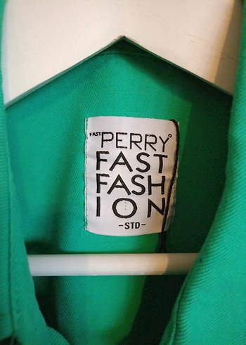 Perry eteği püsküllü gabardin yeşil standart beden ceket gömlek - Görsel 2