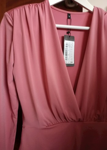 Pembe Drapeli V Yaka Uzun Kollu Kadın Bluz Body - Görsel 2