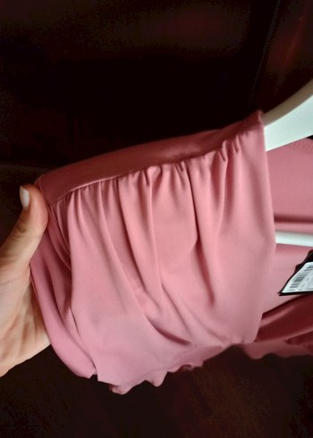 Pembe Drapeli V Yaka Uzun Kollu Kadın Bluz Body - Görsel 4