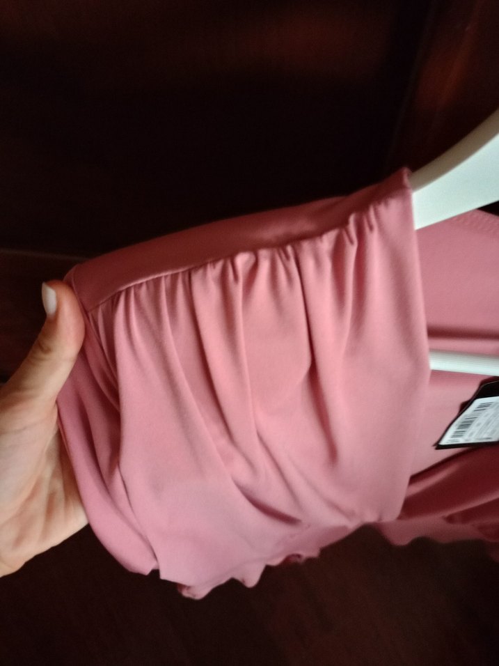 Pembe Drapeli V Yaka Uzun Kollu Kadın Bluz Body - Görsel 4