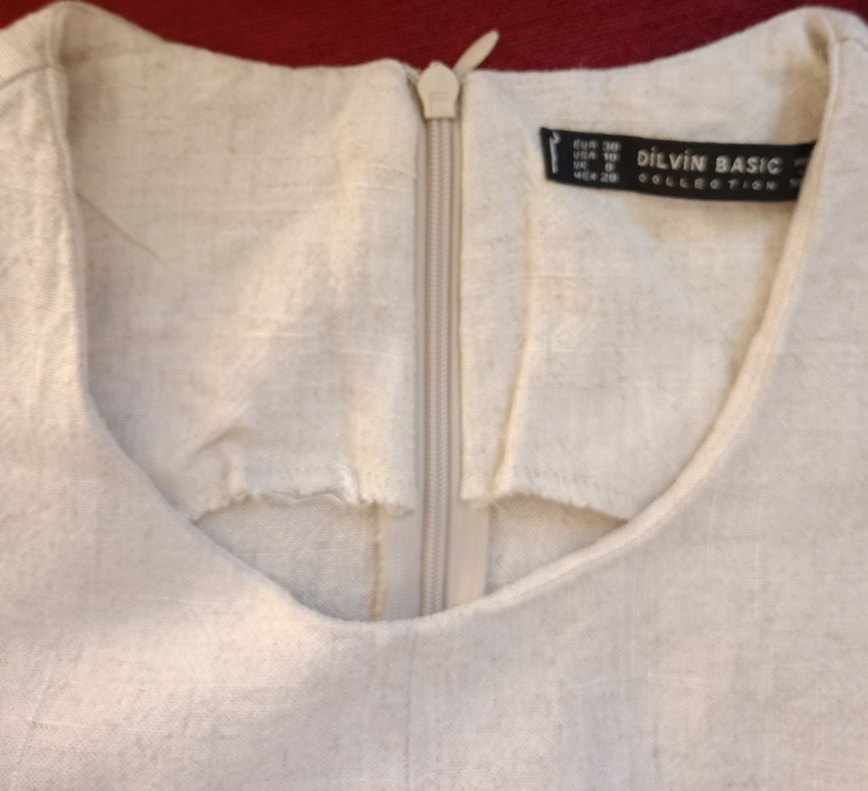 Bej Kolsuz Mini Keten Elbise - Görsel 2