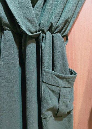 Kadın koyu yeşil uzun kollu ceket yaka elbise M beden - Görsel 8