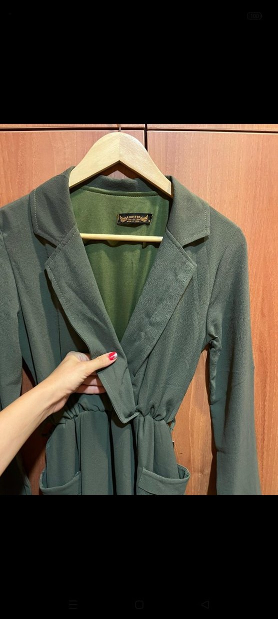 Kadın koyu yeşil uzun kollu ceket yaka elbise M beden - Görsel 5
