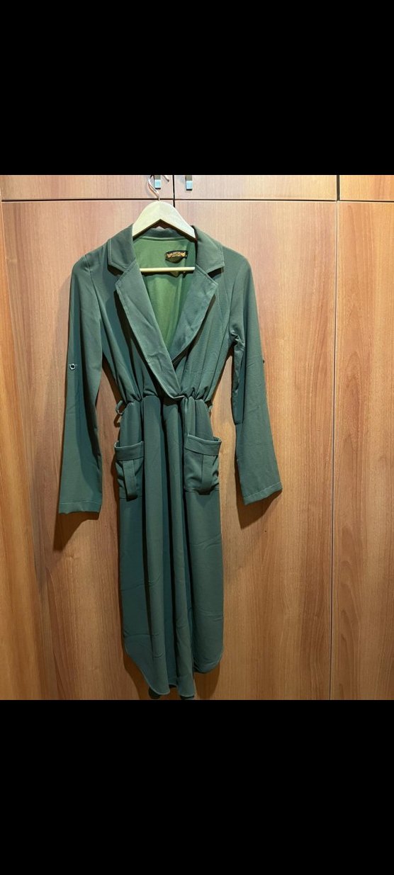 Kadın koyu yeşil uzun kollu ceket yaka elbise M beden - Görsel 4
