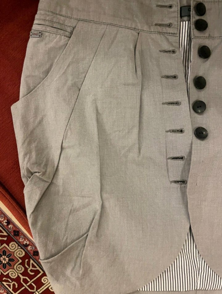 Düğmeli Gri Midi Keten Kadın Etek - Görsel 2