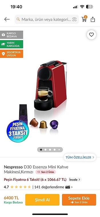Nespresso kapsül kahve makinesi
