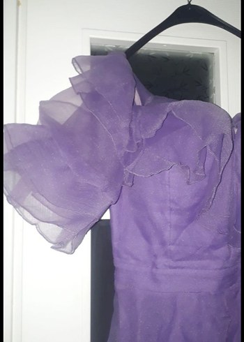 Mor Drapeli Midi Straplez Elbise - Görsel 2