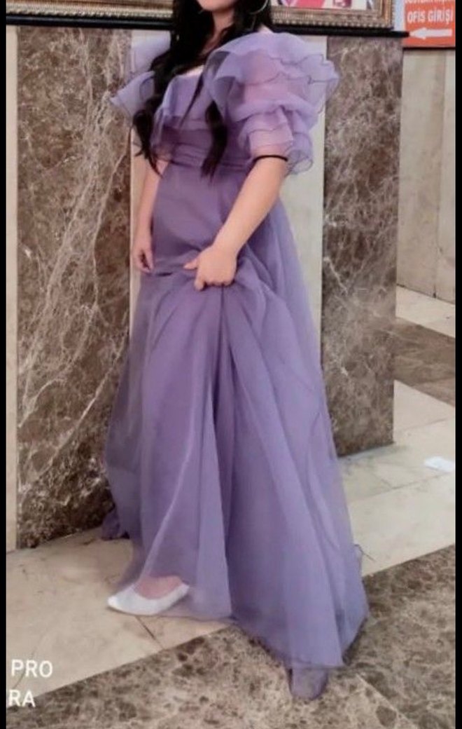 Mor Drapeli Midi Straplez Elbise - Görsel 4