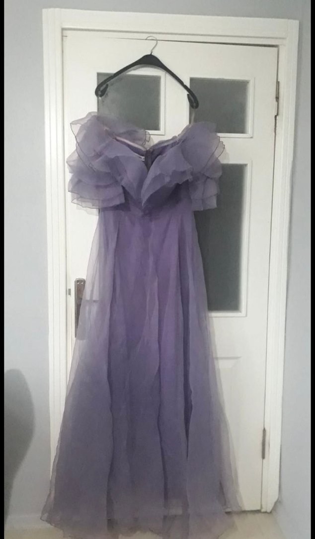 Mor Drapeli Midi Straplez Elbise - Görsel 3