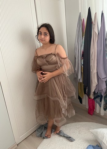 Bej Drapeli Midi Boy Bohem Elbise - Görsel 2