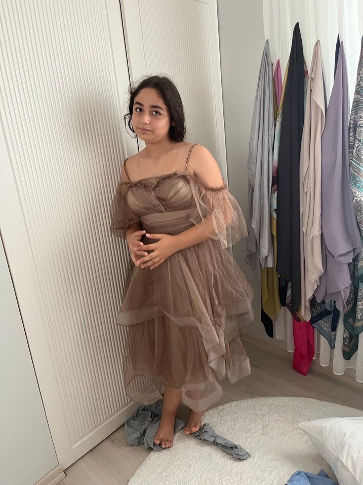 Bej Drapeli Midi Boy Bohem Elbise - Görsel 2