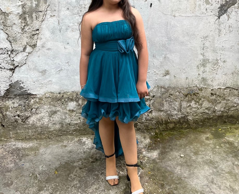 Petrol rengi straplez 40beden önü kısa arkası uzun elbise - Görsel 2