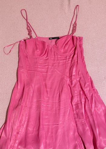 Askı detaylı mini saten elbise - Görsel 2