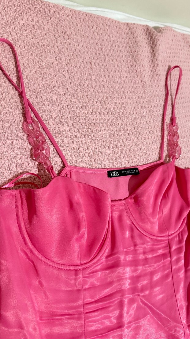 Askı detaylı mini saten elbise - Görsel 3