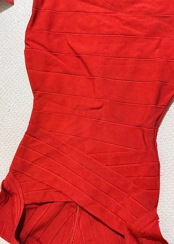 Kırmızı prenses yaka bandaj elbise - Görsel 3