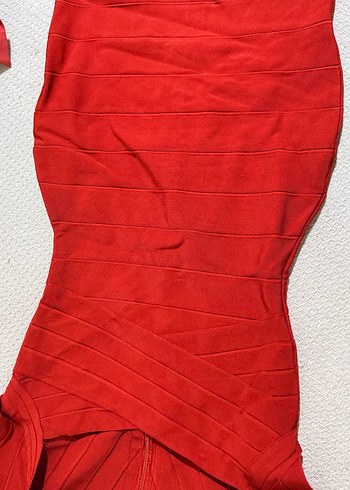 Kırmızı prenses yaka bandaj elbise - Görsel 4