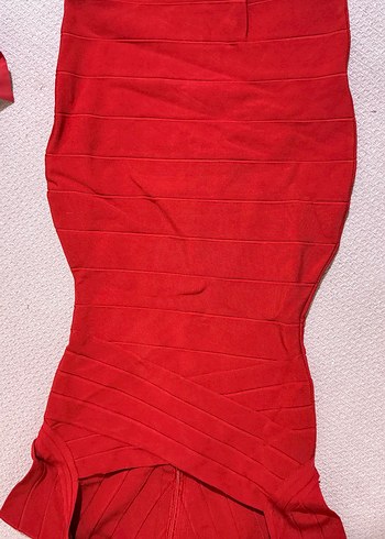 Kırmızı prenses yaka bandaj elbise - Görsel 2