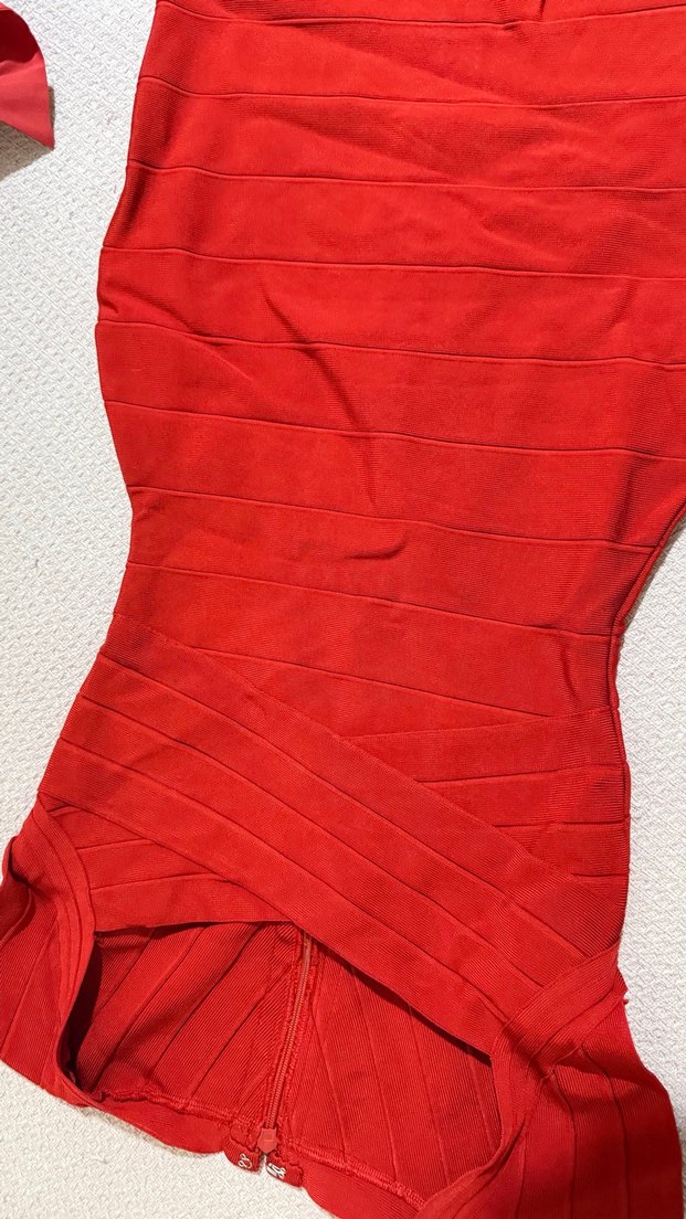 Kırmızı prenses yaka bandaj elbise - Görsel 3
