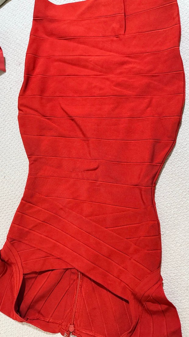 Kırmızı prenses yaka bandaj elbise - Görsel 4