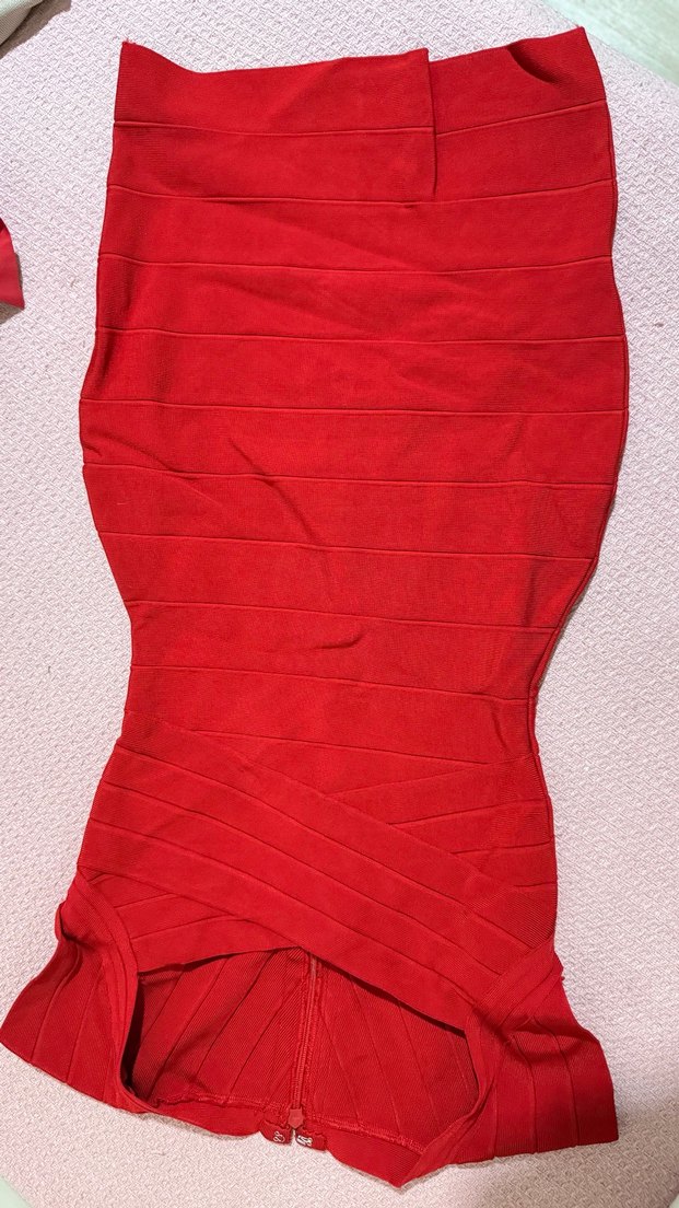 Kırmızı prenses yaka bandaj elbise - Görsel 2