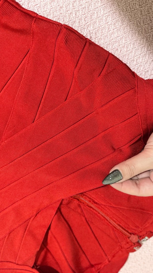 Kırmızı prenses yaka bandaj elbise - Görsel 5