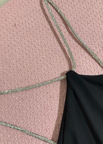 Siyah Midi Askılı Halter Yaka Elbise - Görsel 3