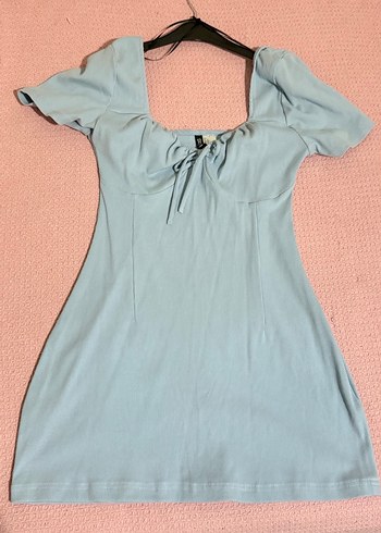 Mavi Midi Kadın Elbise, Kısa Kollu, Drapeli - Görsel 2