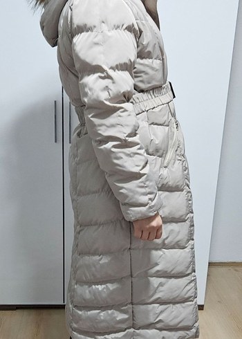 Mango Kürklü Bej Uzun Kadın Kışlık Mont