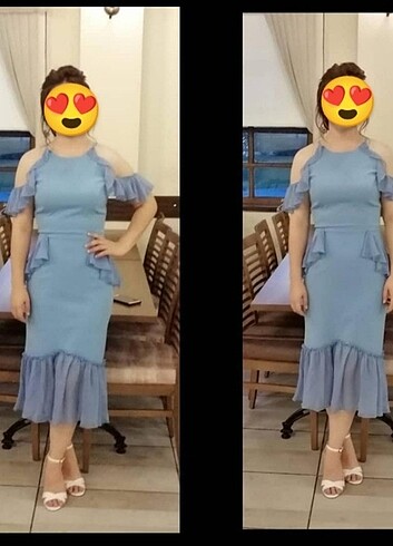 38 Beden Bebe mavi fırfır detaylı şık elbise