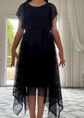 Diğer Siyah V Yakalı Drapeli Gotik Midi Elbise