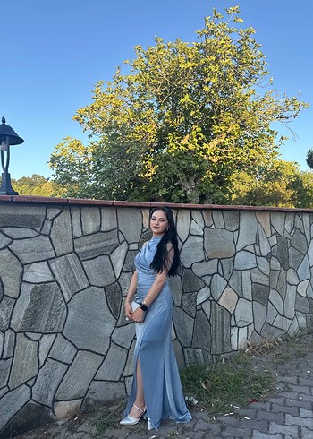 Gri Drapeli Straplez Uzun Abiye Elbise - Görsel 2