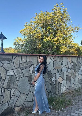 Gri Drapeli Straplez Uzun Abiye Elbise - Görsel 4